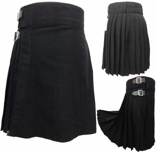 Scottish Solid Black Men's 5 Yard 13 OZ Tartan Kilt - Kilt Box Shop